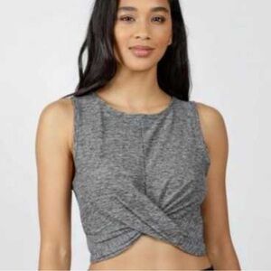 Yogalicious womens crop top twist front tank Space Died Green Medium